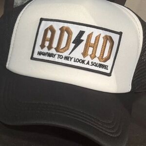 Black and White Trucker Hat with Gold Embroidery
